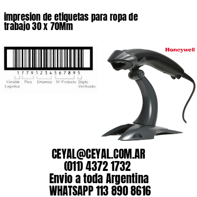 impresion de etiquetas para ropa de trabajo 30 x 70Mm
