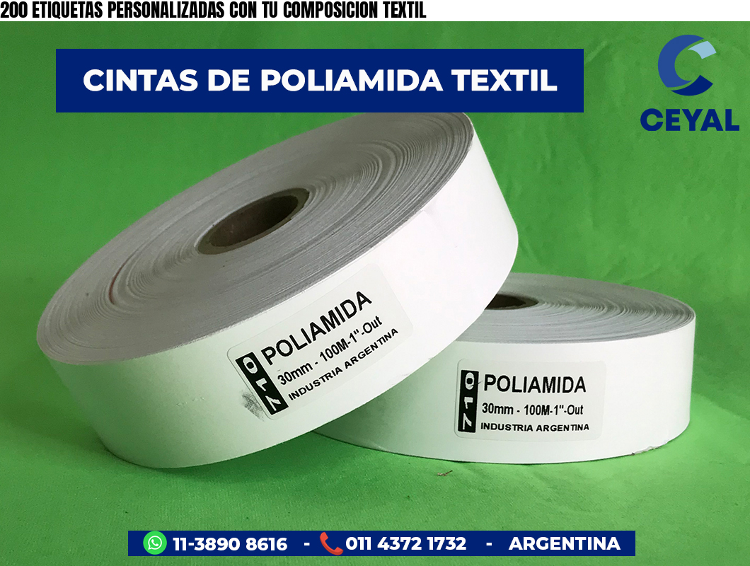 200 ETIQUETAS PERSONALIZADAS CON TU COMPOSICION TEXTIL
