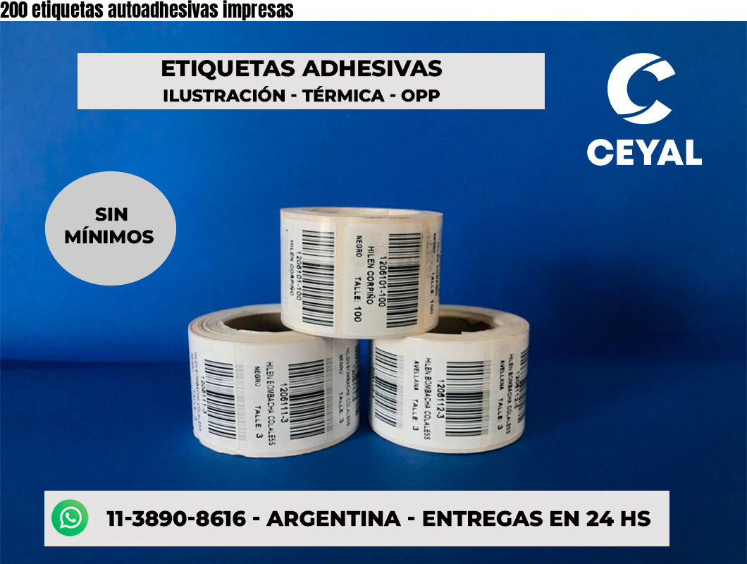 200 etiquetas autoadhesivas impresas