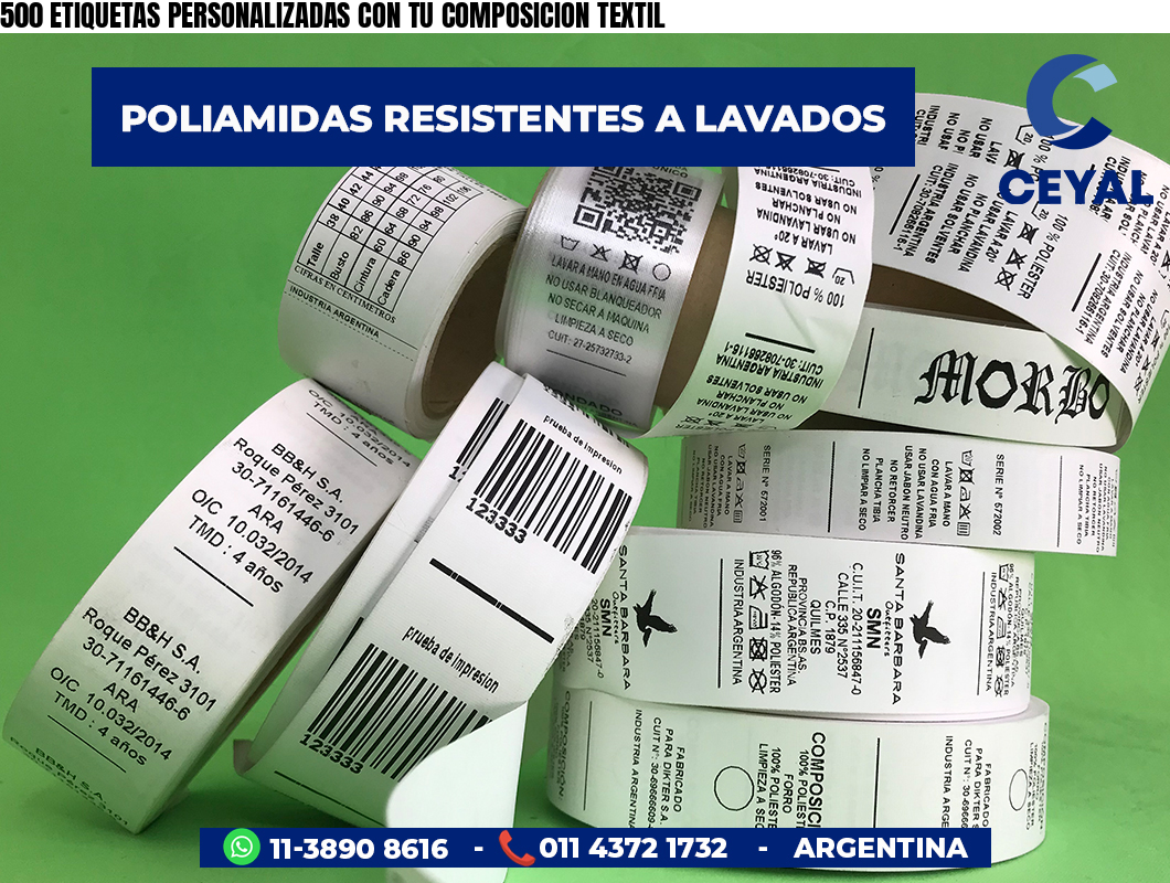 500 ETIQUETAS PERSONALIZADAS CON TU COMPOSICION TEXTIL