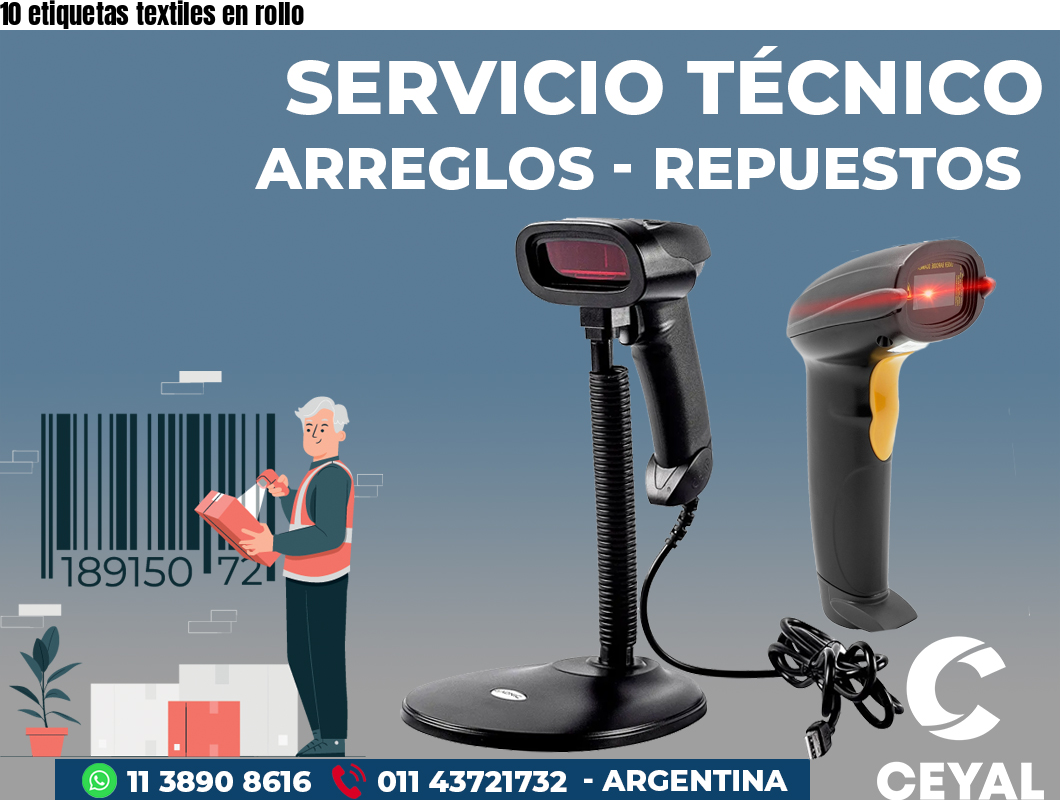 10 etiquetas textiles en rollo