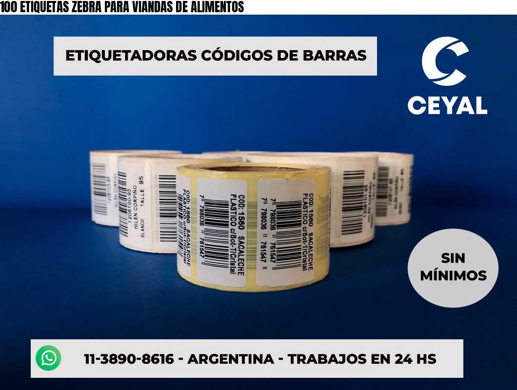 100 ETIQUETAS ZEBRA PARA VIANDAS DE ALIMENTOS