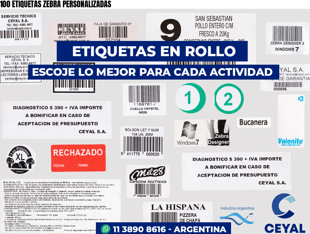 100 ETIQUETAS ZEBRA PERSONALIZADAS