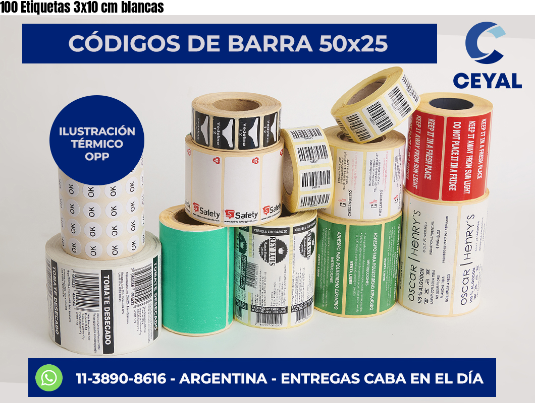 100 Etiquetas 3×10 cm blancas