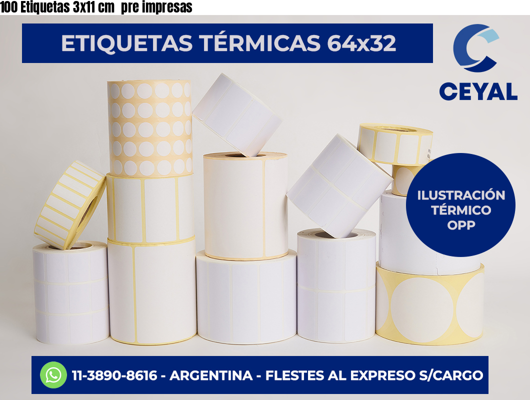 100 Etiquetas 3×11 cm  pre impresas