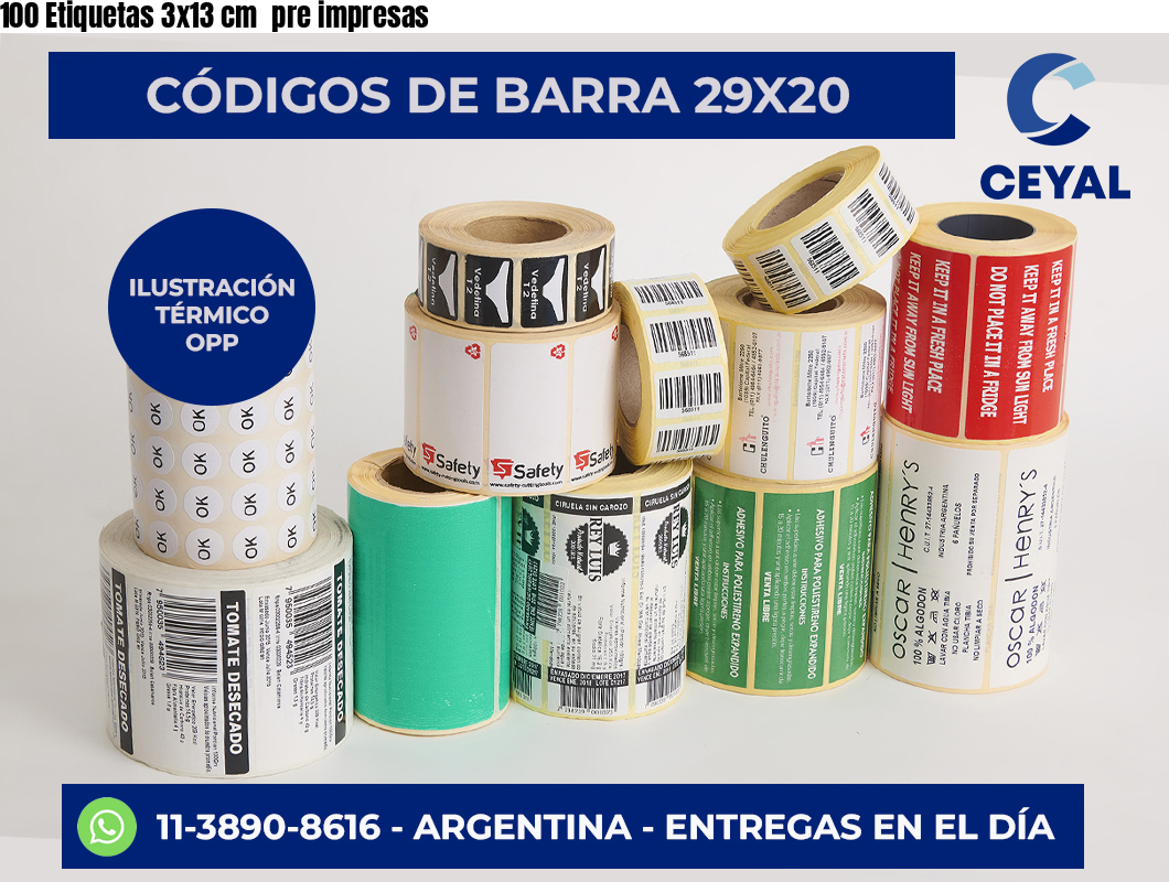 100 Etiquetas 3×13 cm  pre impresas