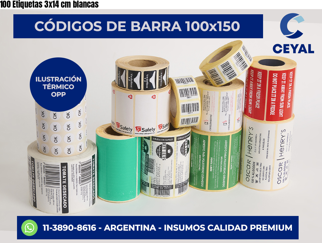 100 Etiquetas 3×14 cm blancas