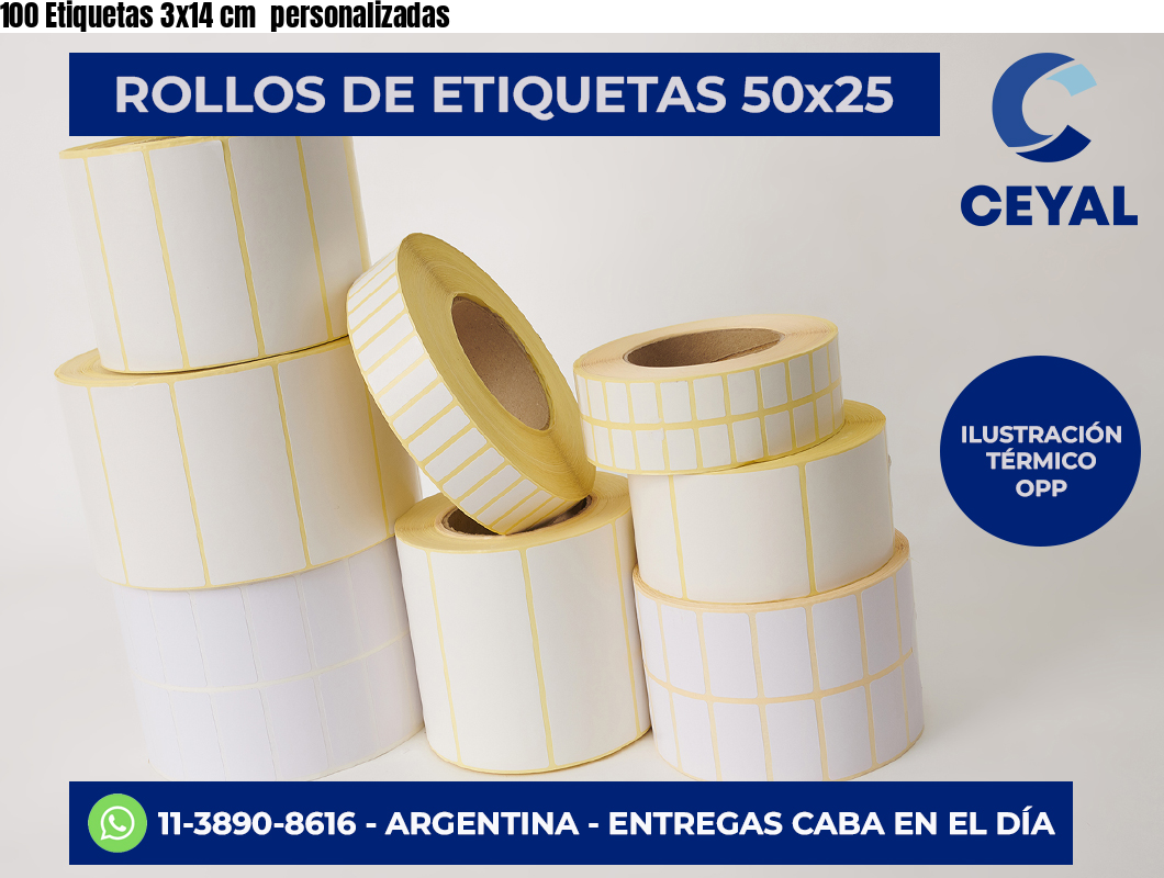 100 Etiquetas 3×14 cm  personalizadas