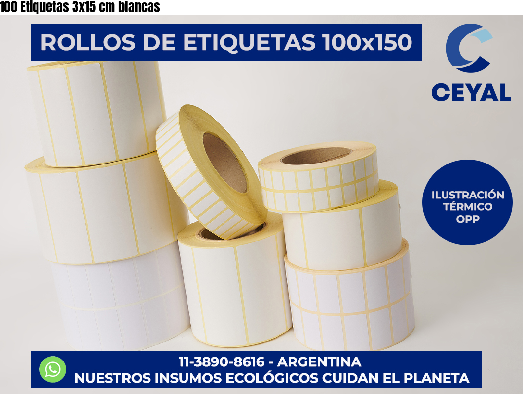 100 Etiquetas 3×15 cm blancas