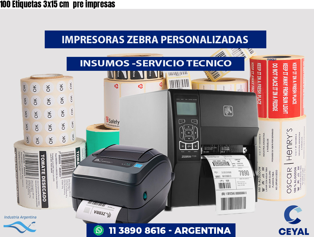 100 Etiquetas 3x15 cm  pre impresas