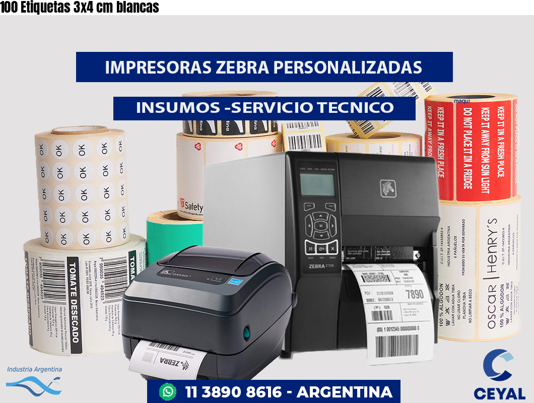 100 Etiquetas 3x4 cm blancas