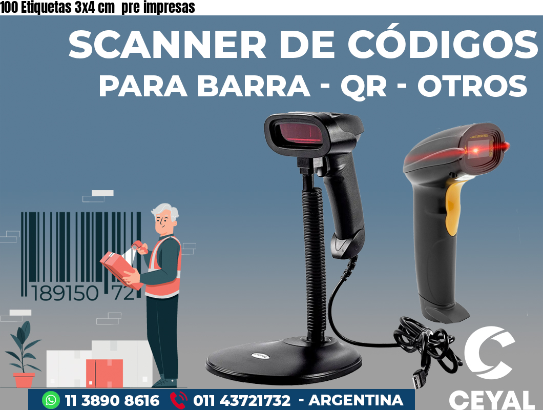 100 Etiquetas 3x4 cm  pre impresas
