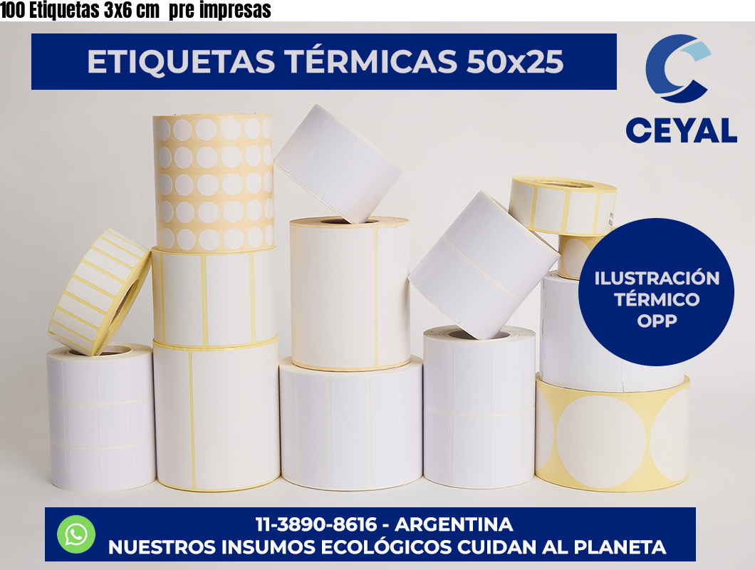 100 Etiquetas 3×6 cm  pre impresas