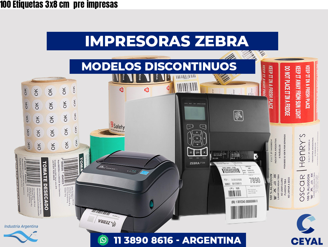 100 Etiquetas 3x8 cm  pre impresas