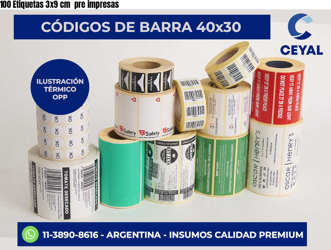 100 Etiquetas 3×9 cm  pre impresas