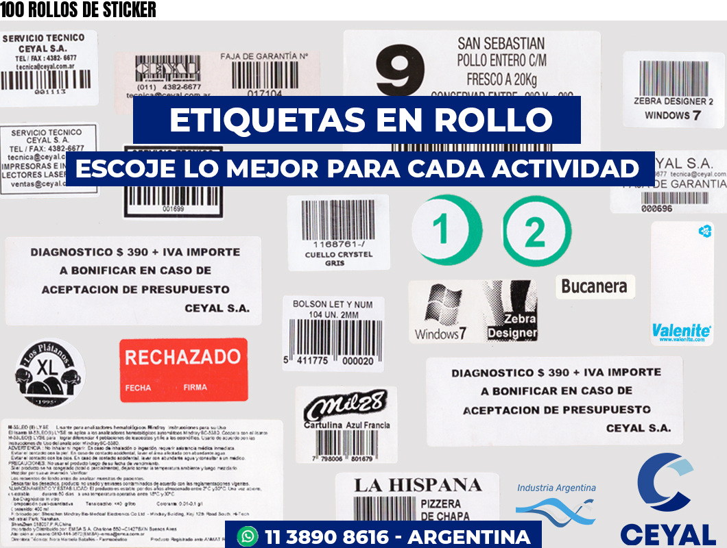 100 ROLLOS DE STICKER