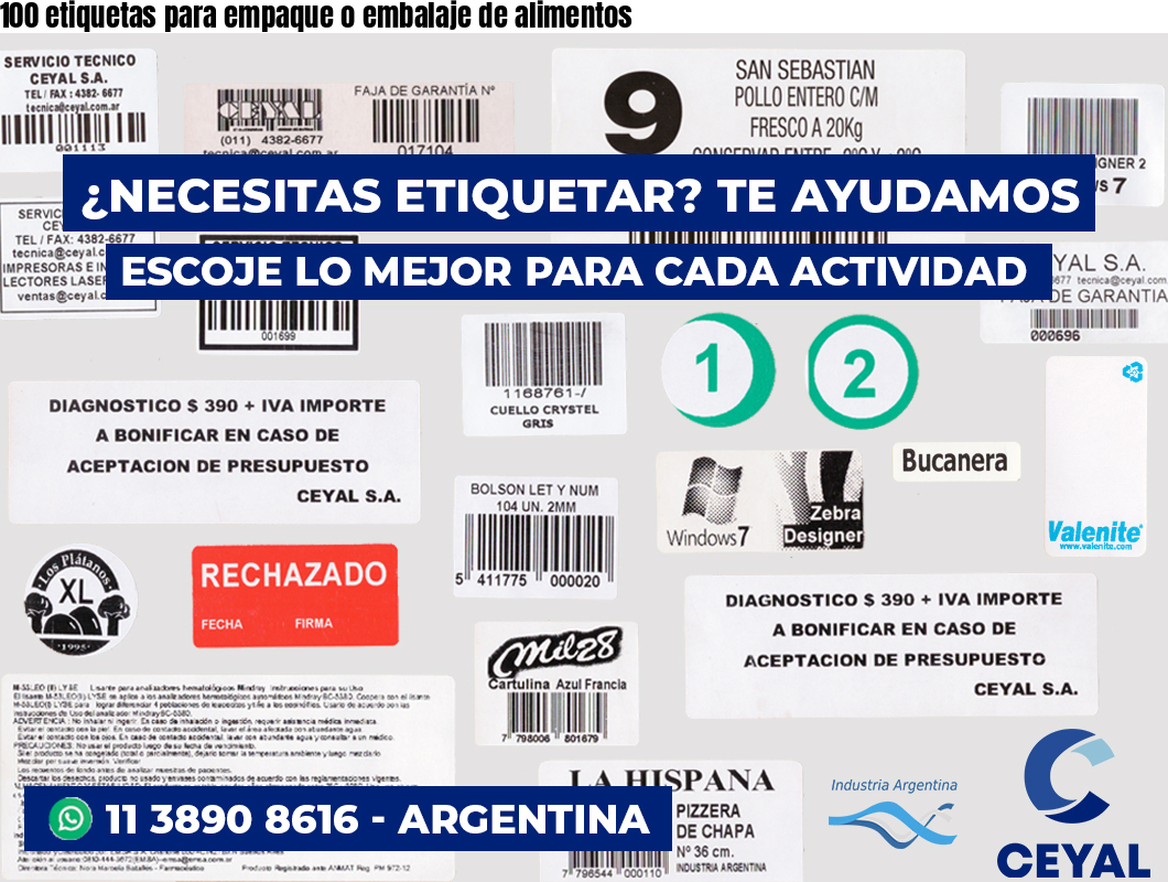 100 etiquetas para empaque o embalaje de alimentos