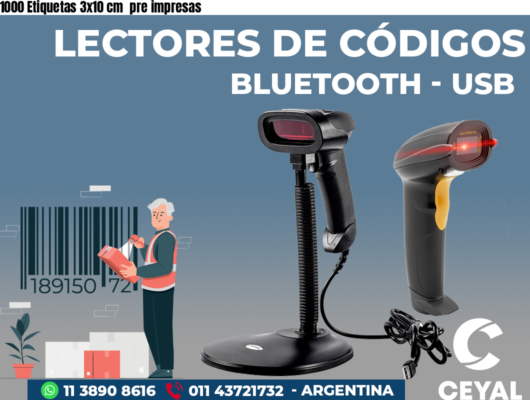 1000 Etiquetas 3x10 cm  pre impresas