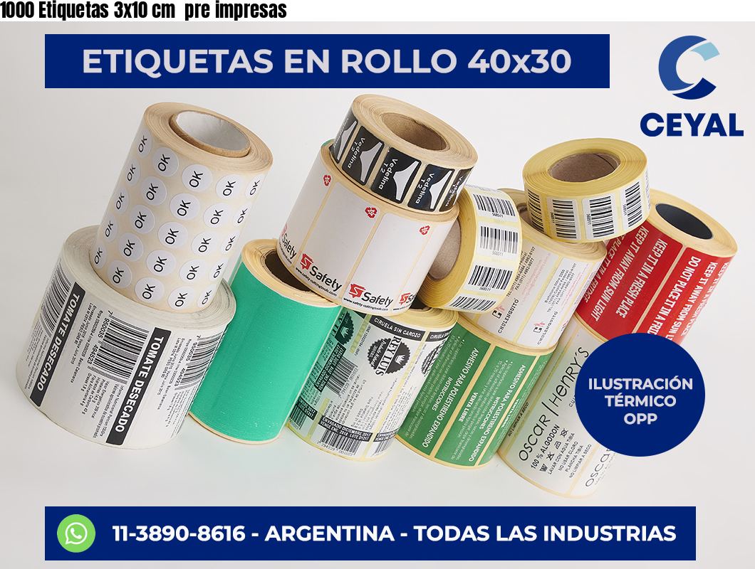 1000 Etiquetas 3×10 cm  pre impresas