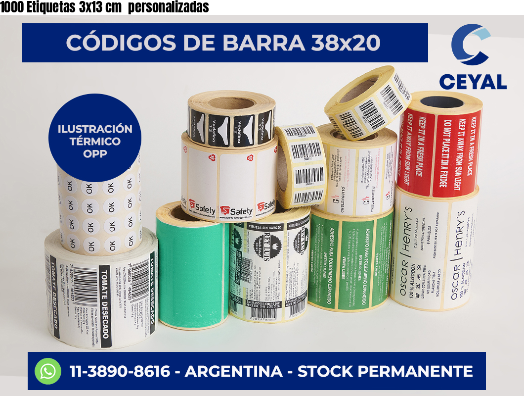 1000 Etiquetas 3×13 cm  personalizadas