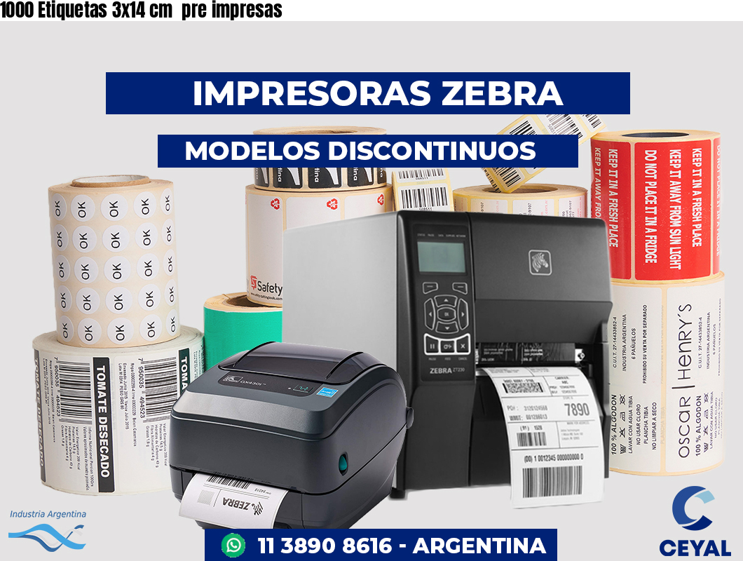 1000 Etiquetas 3x14 cm  pre impresas