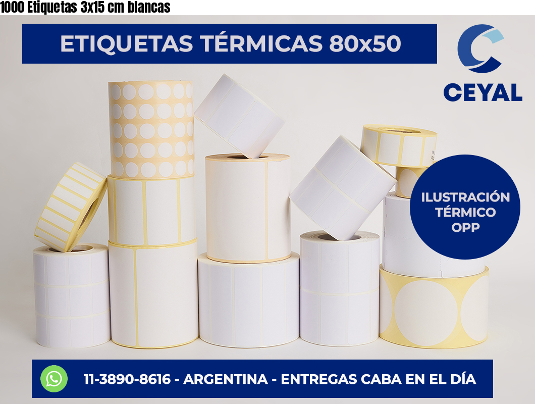 1000 Etiquetas 3×15 cm blancas