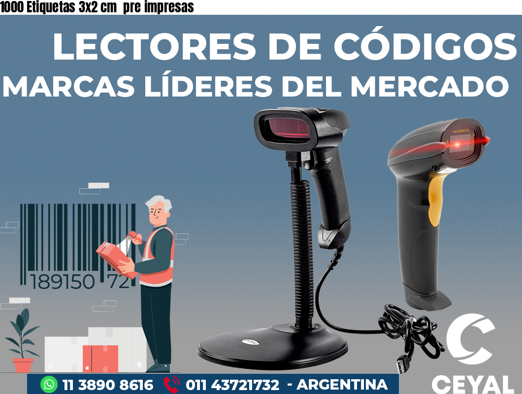 1000 Etiquetas 3x2 cm  pre impresas