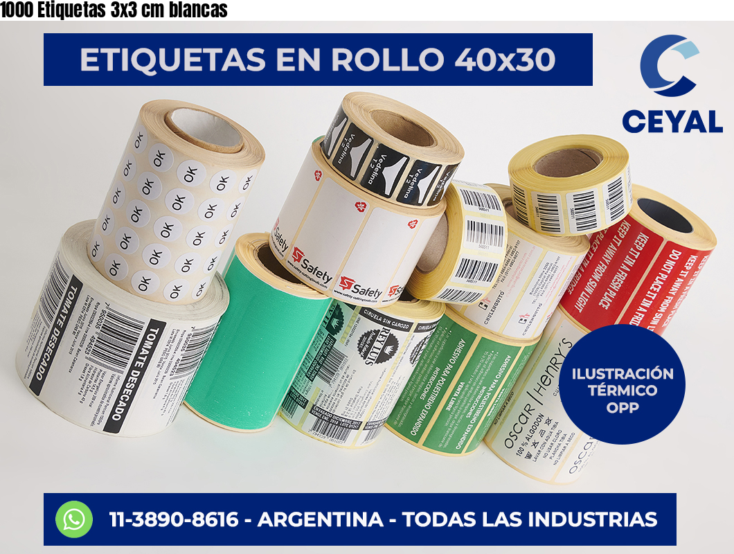 1000 Etiquetas 3×3 cm blancas