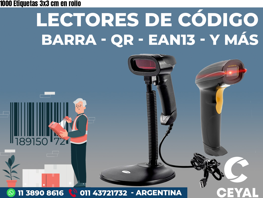 1000 Etiquetas 3x3 cm en rollo