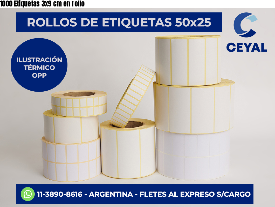 1000 Etiquetas 3×9 cm en rollo