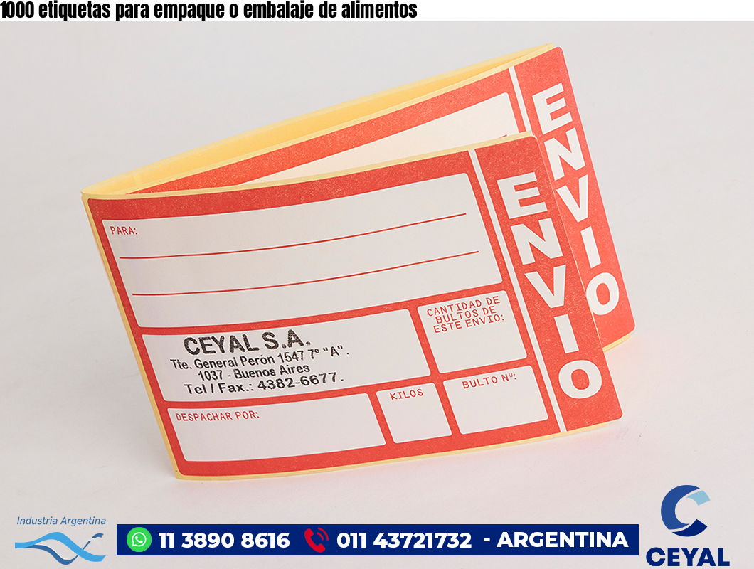 1000 etiquetas para empaque o embalaje de alimentos