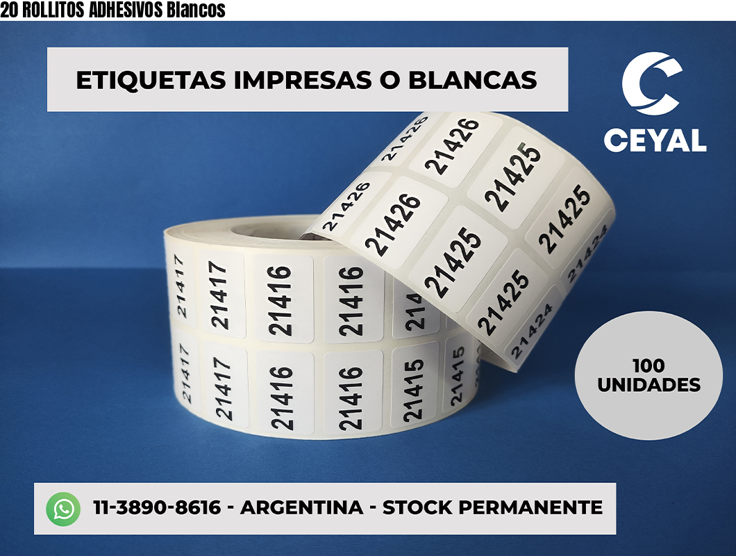 20 ROLLITOS ADHESIVOS Blancos