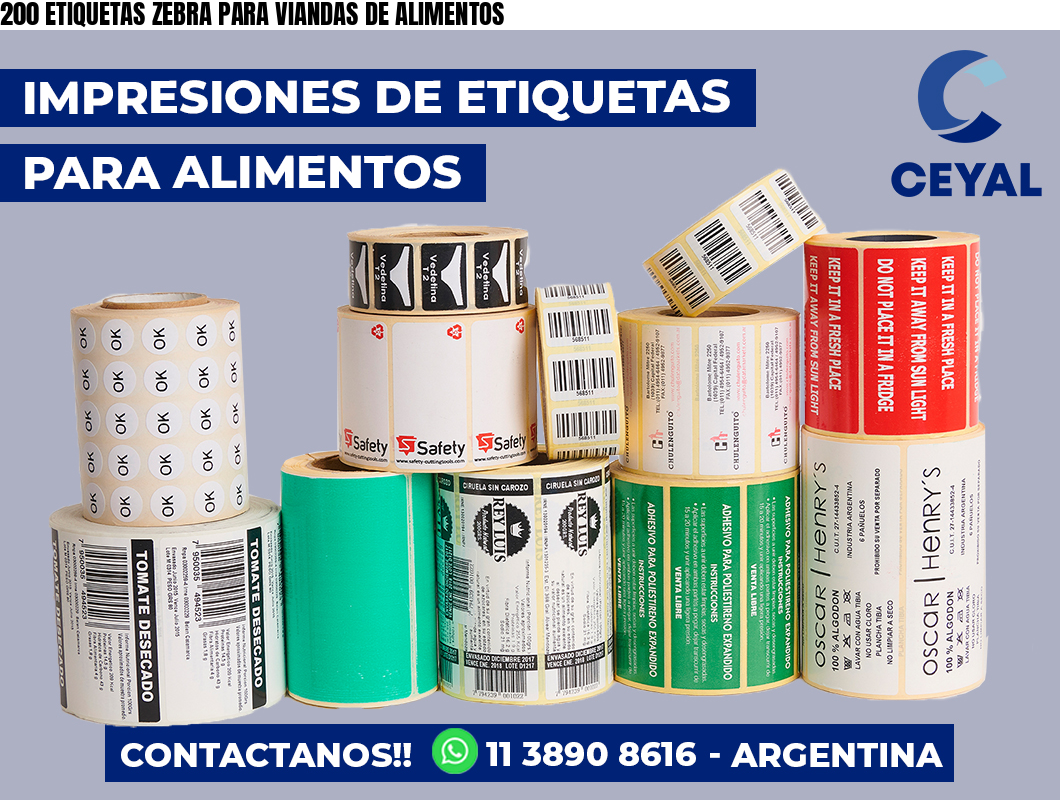 200 ETIQUETAS ZEBRA PARA VIANDAS DE ALIMENTOS