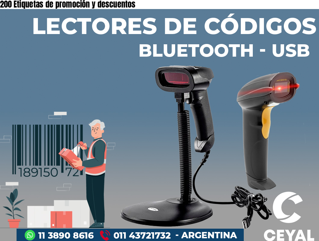 200 Etiquetas de promoción y descuentos