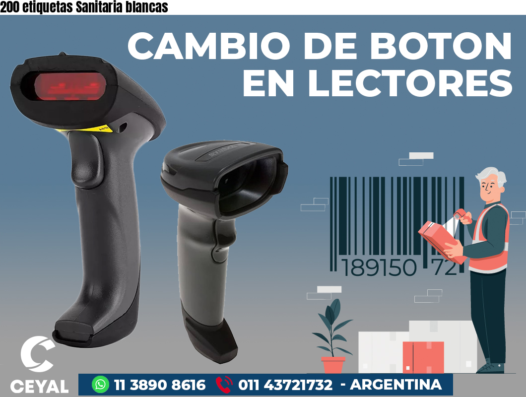 200 etiquetas Sanitaria blancas