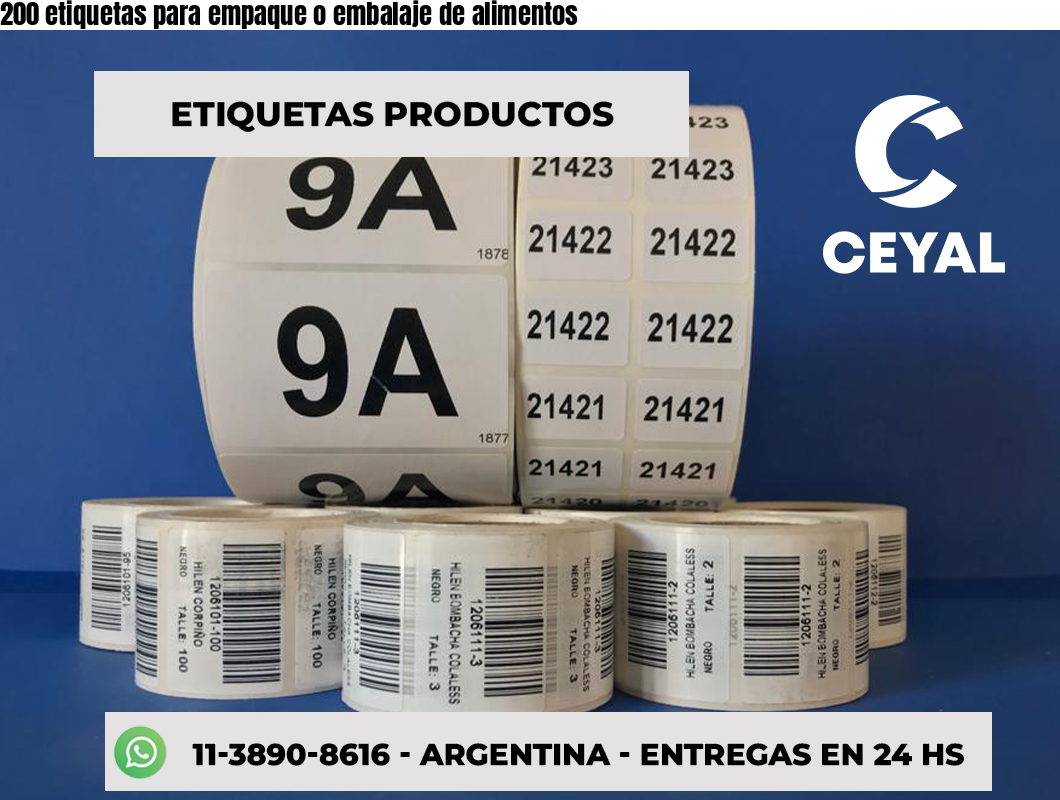 200 etiquetas para empaque o embalaje de alimentos