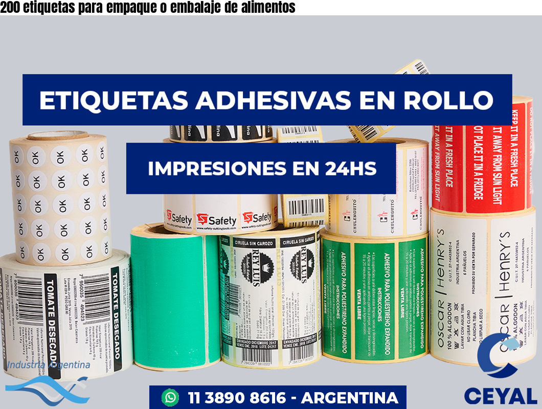 200 etiquetas para empaque o embalaje de alimentos