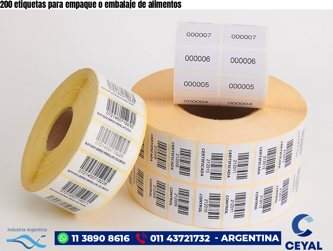 200 etiquetas para empaque o embalaje de alimentos