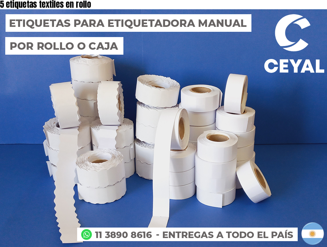 5 etiquetas textiles en rollo