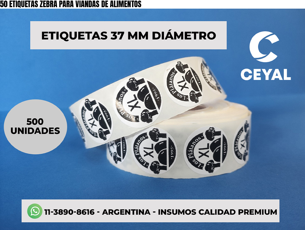 50 ETIQUETAS ZEBRA PARA VIANDAS DE ALIMENTOS