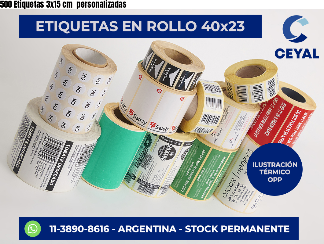 500 Etiquetas 3×15 cm  personalizadas