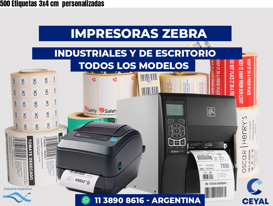 500 Etiquetas 3x4 cm  personalizadas