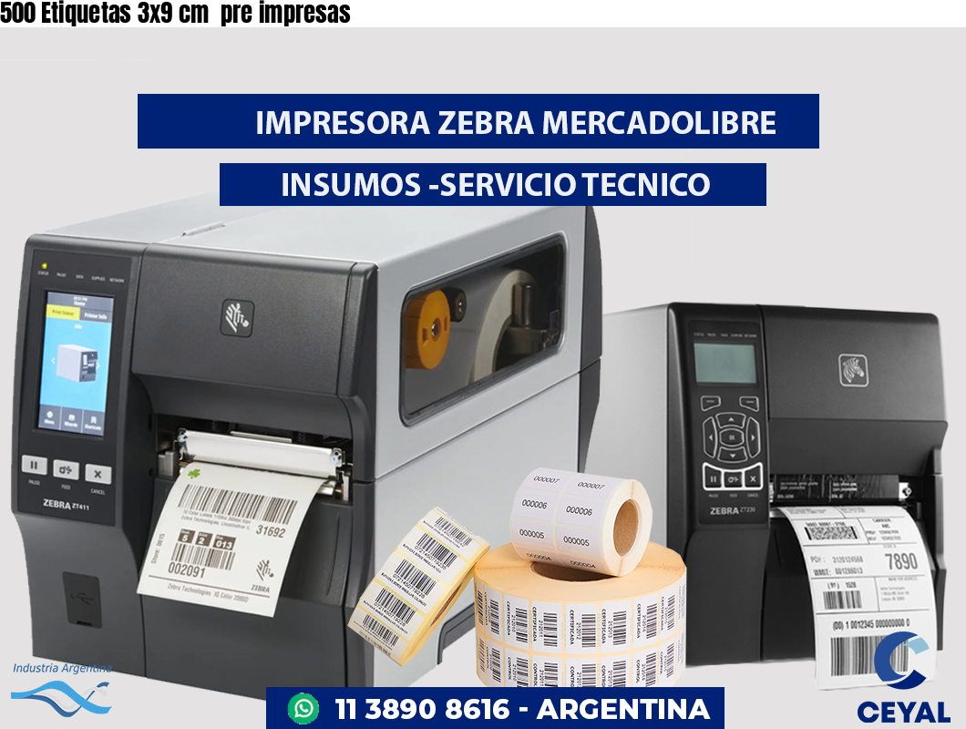 500 Etiquetas 3x9 cm  pre impresas