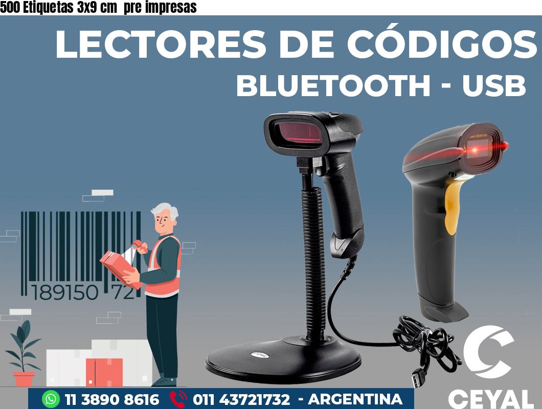 500 Etiquetas 3x9 cm  pre impresas