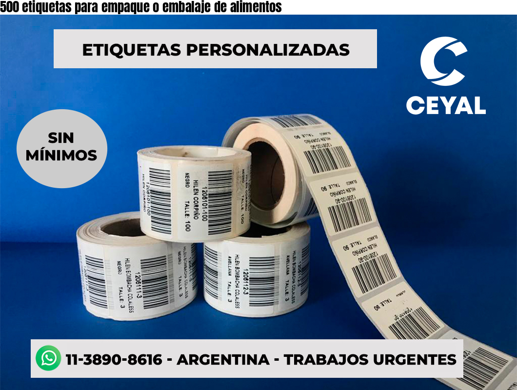 500 etiquetas para empaque o embalaje de alimentos