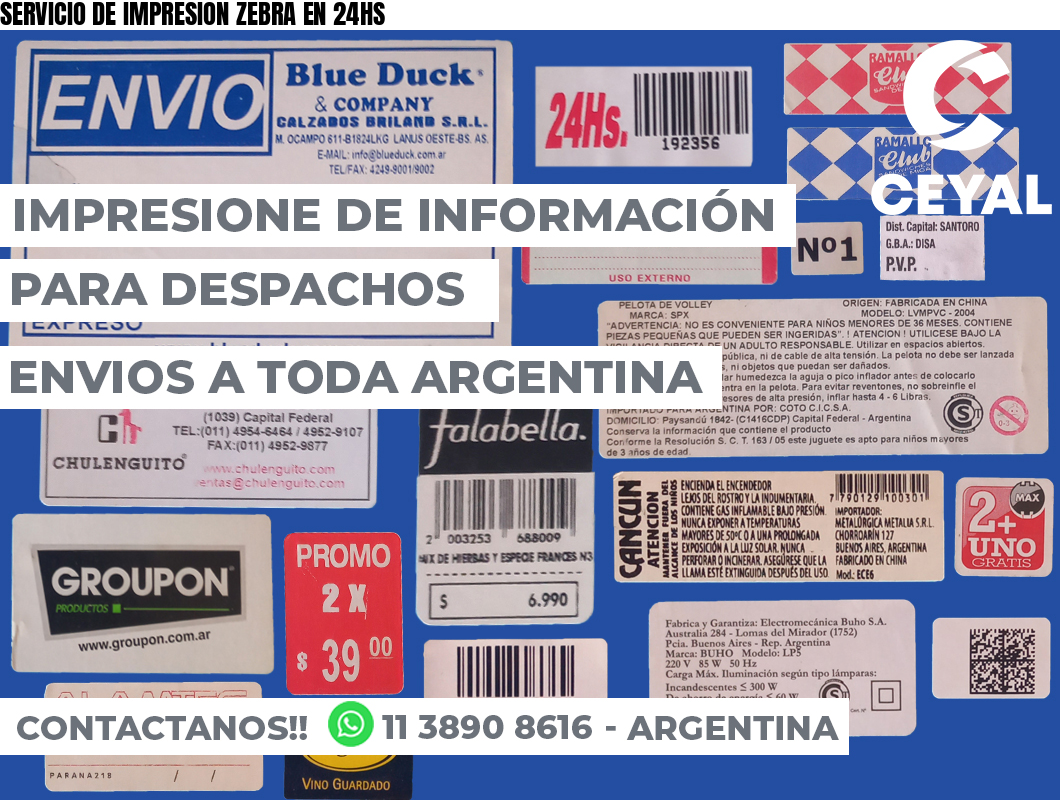 SERVICIO DE IMPRESION ZEBRA EN 24HS
