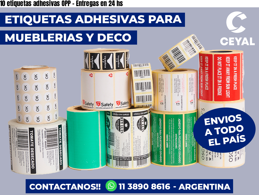 10 etiquetas adhesivas OPP – Entregas en 24 hs