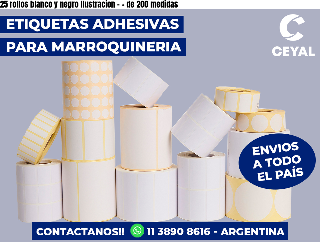 25 rollos blanco y negro Ilustracion - + de 200 medidas