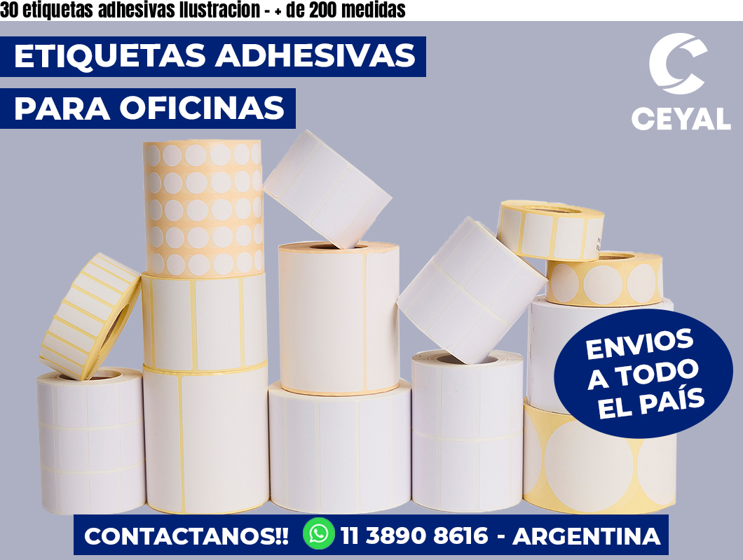 30 etiquetas adhesivas Ilustracion - + de 200 medidas