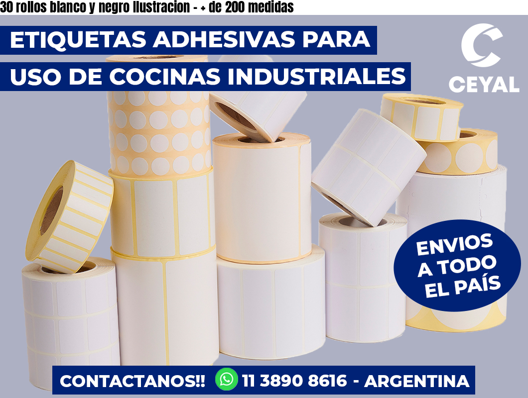 30 rollos blanco y negro Ilustracion - + de 200 medidas